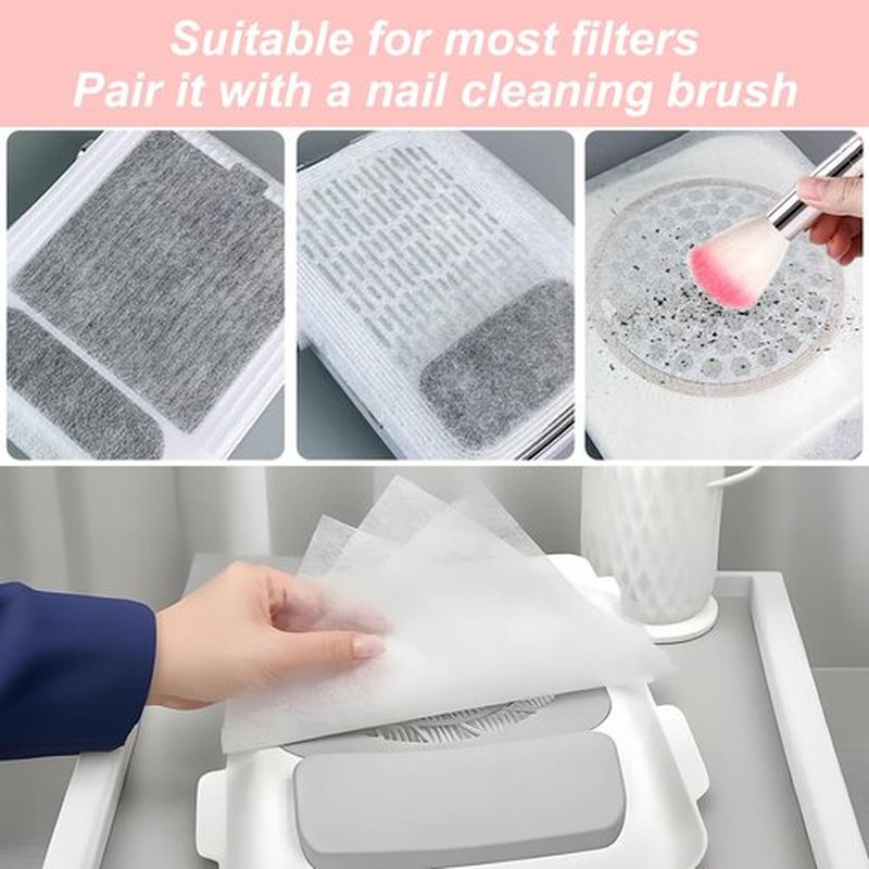 Nail Dust Collector Filters of 2 Pack Nail Dust Suction Collector Replacement Filter with Nail Art Dust Powder Remover Brush (7‘’*6.9‘’*1‘’, Count, 4)