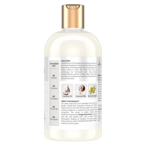 Shea Moisture Daily Hydration Shampoo - Virgin Coconut Oil for All Hair Types | Sulfate-Free, 13 oz