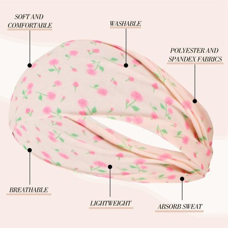 obeoby 8 Pack Pink Cute Headbands for Girls Daughter, Floral Stripe Headbands for Spring Summer Outfit Non Slip Wide Headband
