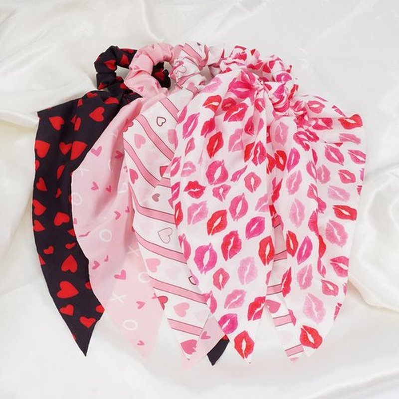 Jocbean Heart Hair Scarf Scrunchies for Women Pink Red Hair Ties Elastic Ponytail Holder Accessories for Women