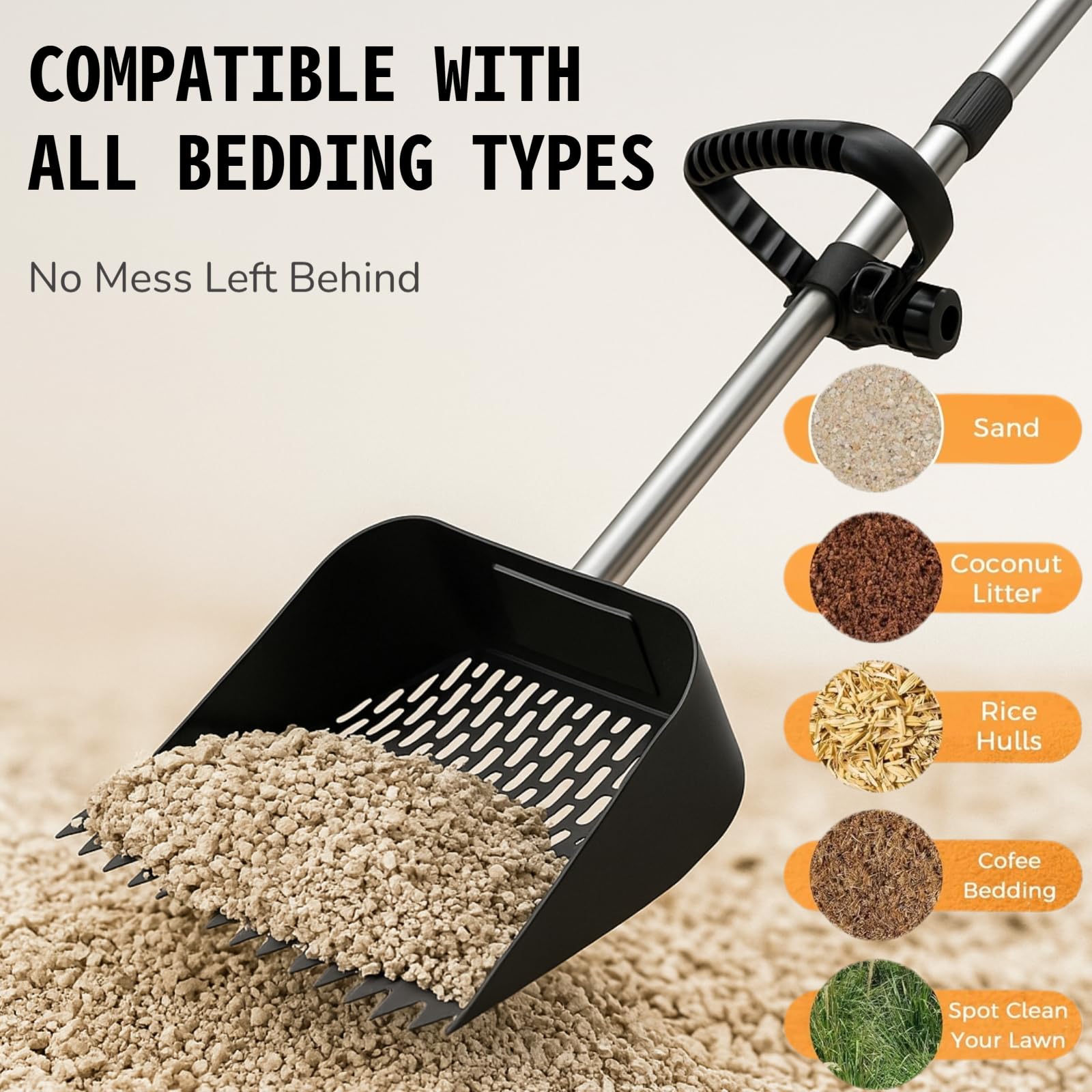 ZyCooom Chicken Poop Scooper & Rake 2-in-1, Adjustable Steel Handle Chicken Poop Shovel (24"-63.7"). Chicken Coop Scoop for Chicken Coop and Pet Poop Cleaning with Ergonomic Grip-Long Slot