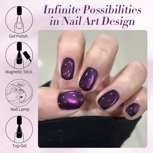 BORN PRETTY Cat Magnetic Eye Gel Nail Polish,Purple Jelly Glass Magnetic Gel Polish Glitter Soak Off Nail Art Salon Manicure Home Gift 15ml