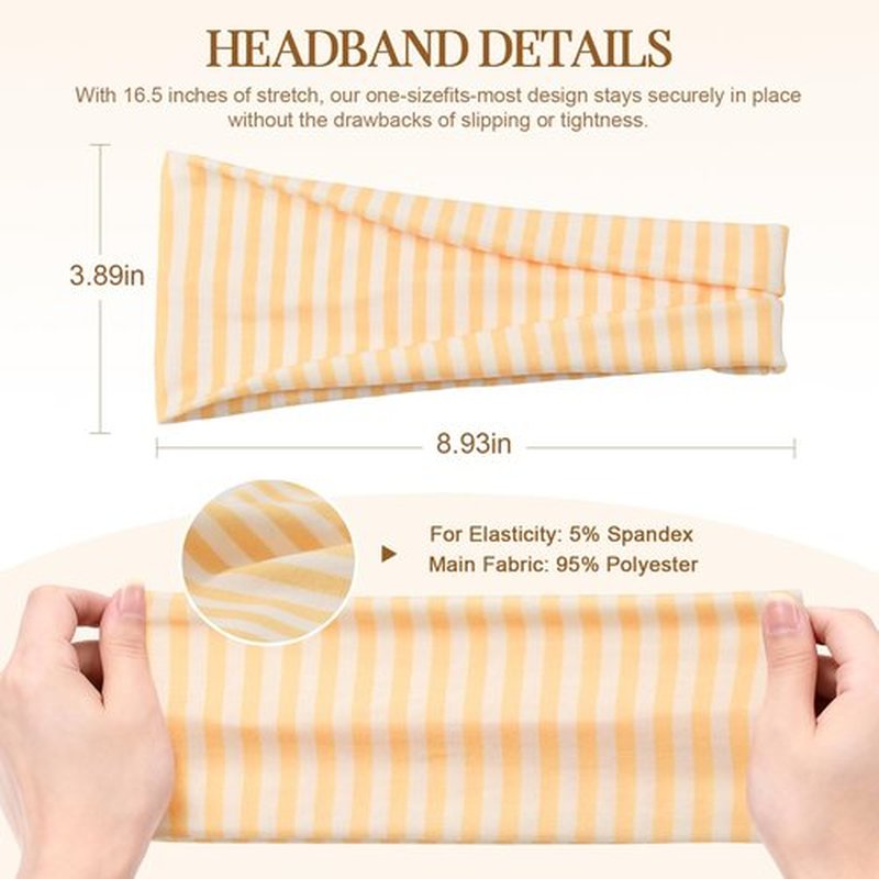 4 Pack Stripe Headband for Women - Non Slip Wraps Elastic Stretchy Hairbands, Soft Fabric Hair Bands for Yoga Workouts, Breathable Head Bands for Hairstyles & Outfits, Valentine's Day Gifts
