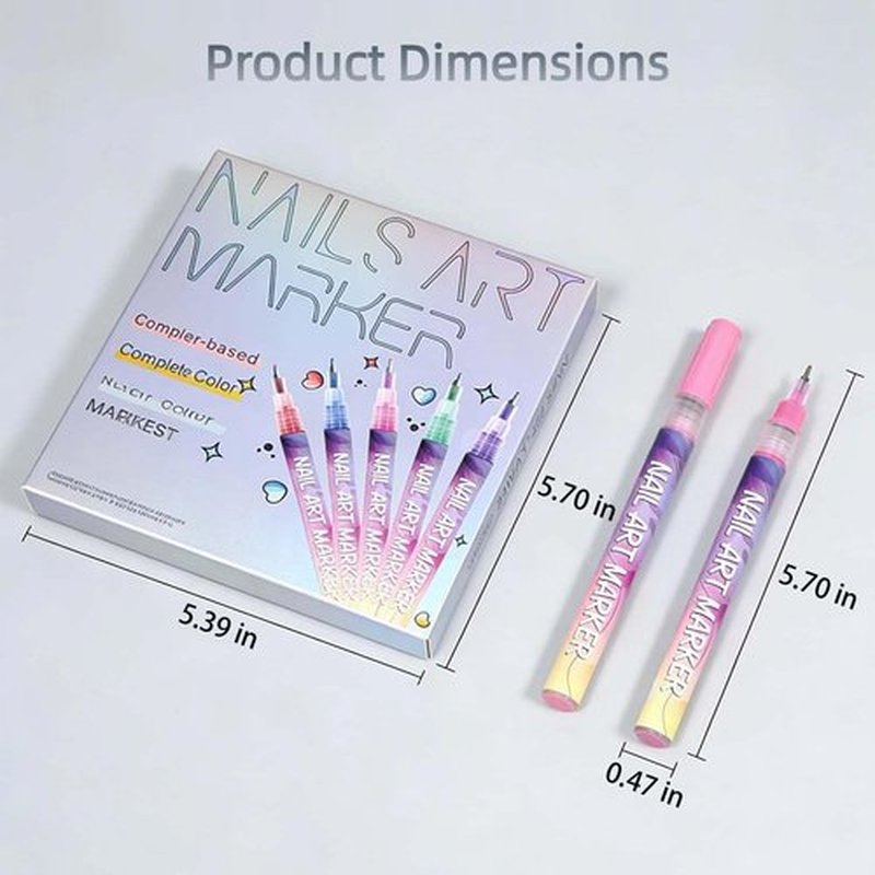 12 Colors Nail Art Pens Set, 3D Nail Art Pens Quick Dry and Waterproof for DIY Nail Design, 0.5mm Fine Tip Liner for Dotting, Drawing and Detailing, Home and Salon Manicure Tools