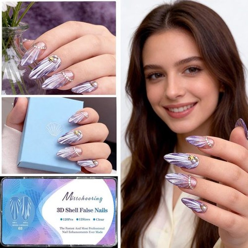 Shell Fake Nail Tips Pre-Shaped Almond Medium Soft Gel Nail Tips 12 Sizes Full Cover Clear Acrylic Press on False Nails Extension Tips for Woman DIY 120PCS