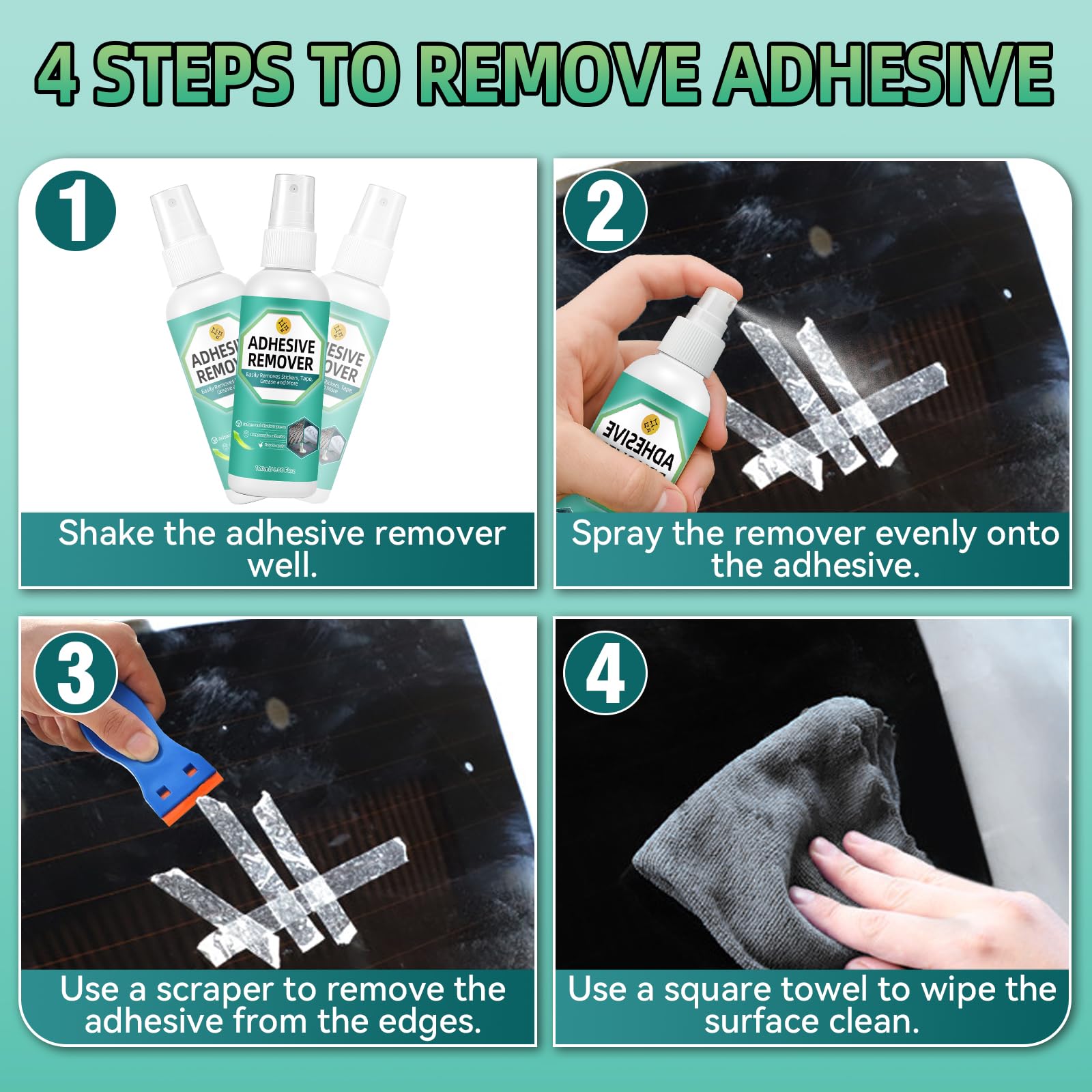 Halldeli Adhesive Remover Kit, Sticker Remover Spray for Cars, Floor, Windows, Surface-Safe Glue Remover with Plastic Scraper – Quickly Removes Decals, Tape Residue, Gum, Tar and Grease