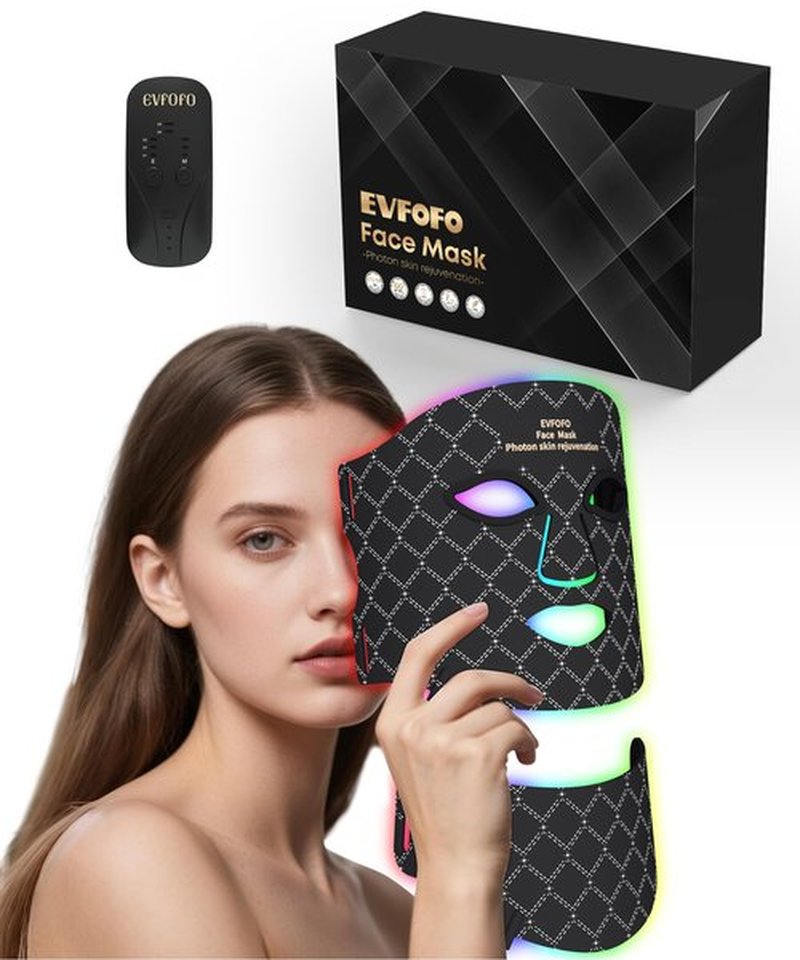 EVFOFO Red Light Therapy Mask for Face and Neck, 7-Color LED Face Mask Light Therapy with 850nm NIR -Professional Red Light Therapy for Face, Skin Rejuvenation, Anti-Wrinkle & Firming at Home