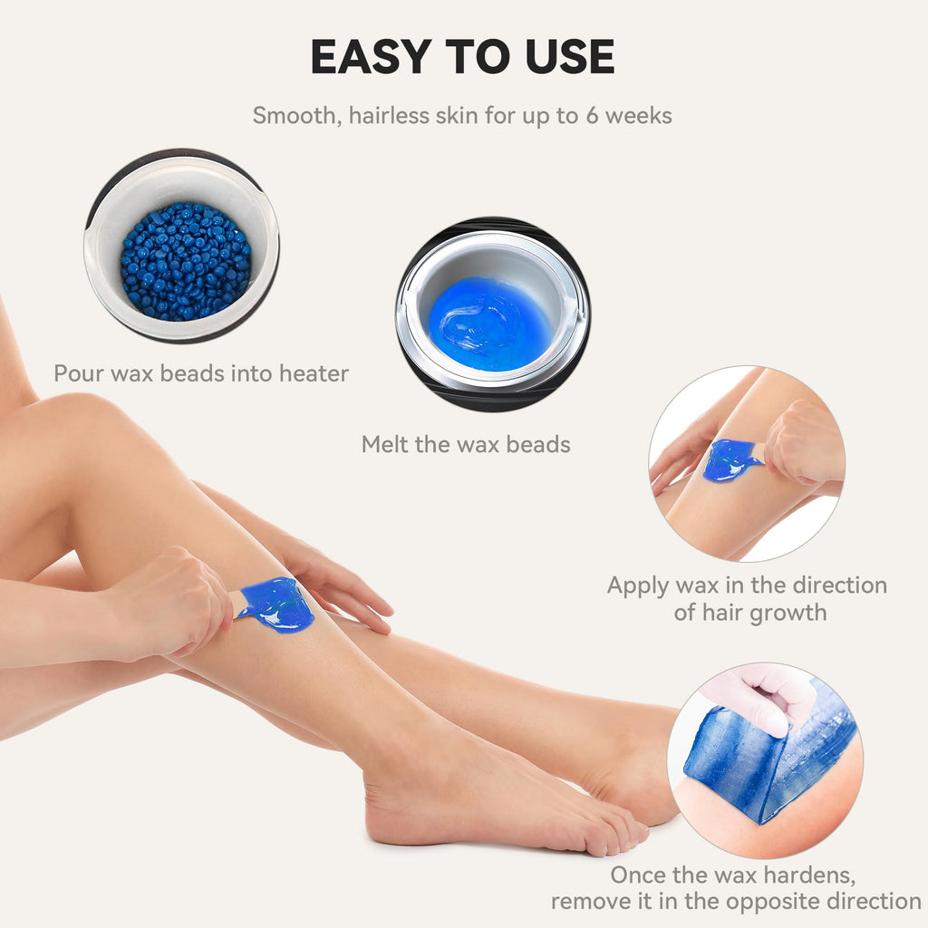 IYINIYI Waxing Kit for Women Men, Digital Wax Kit with Silicone Bowl & 4 Bags Hard Wax Beads, Portable Wax Warmer for Sensitive Skin Full Body Hair Removal, Brazilian Bikini, Eyebrow, Face (Black)