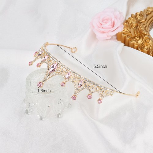 CURASA Gold and Pink Princess Crown Tiaras and Crowns for Women Wedding Headpiece for Birde Crysal Tiara for Little Girls Queen Crown for Bridal Birthday Party Prom Halloween Pageant