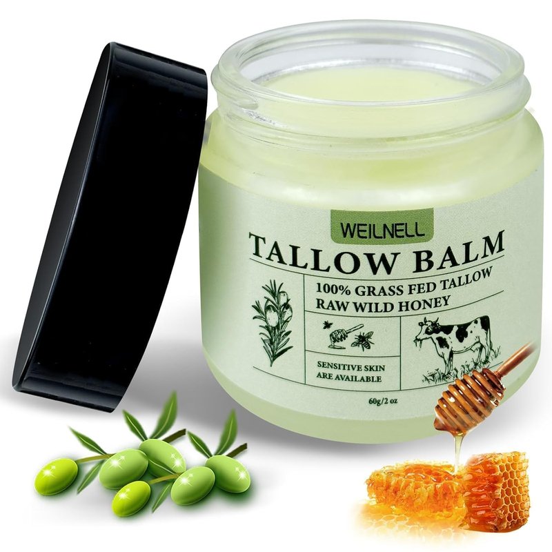 WEILNELL Beef Tallow and Honey Balm for Skin - All-Natural Moisturizer Hydrates and Nourishes the Skin, Grass-Fed Beef Tallow & Honey Balm Blend, Deeply Moisturizing for Face & Body Natural Skin Care