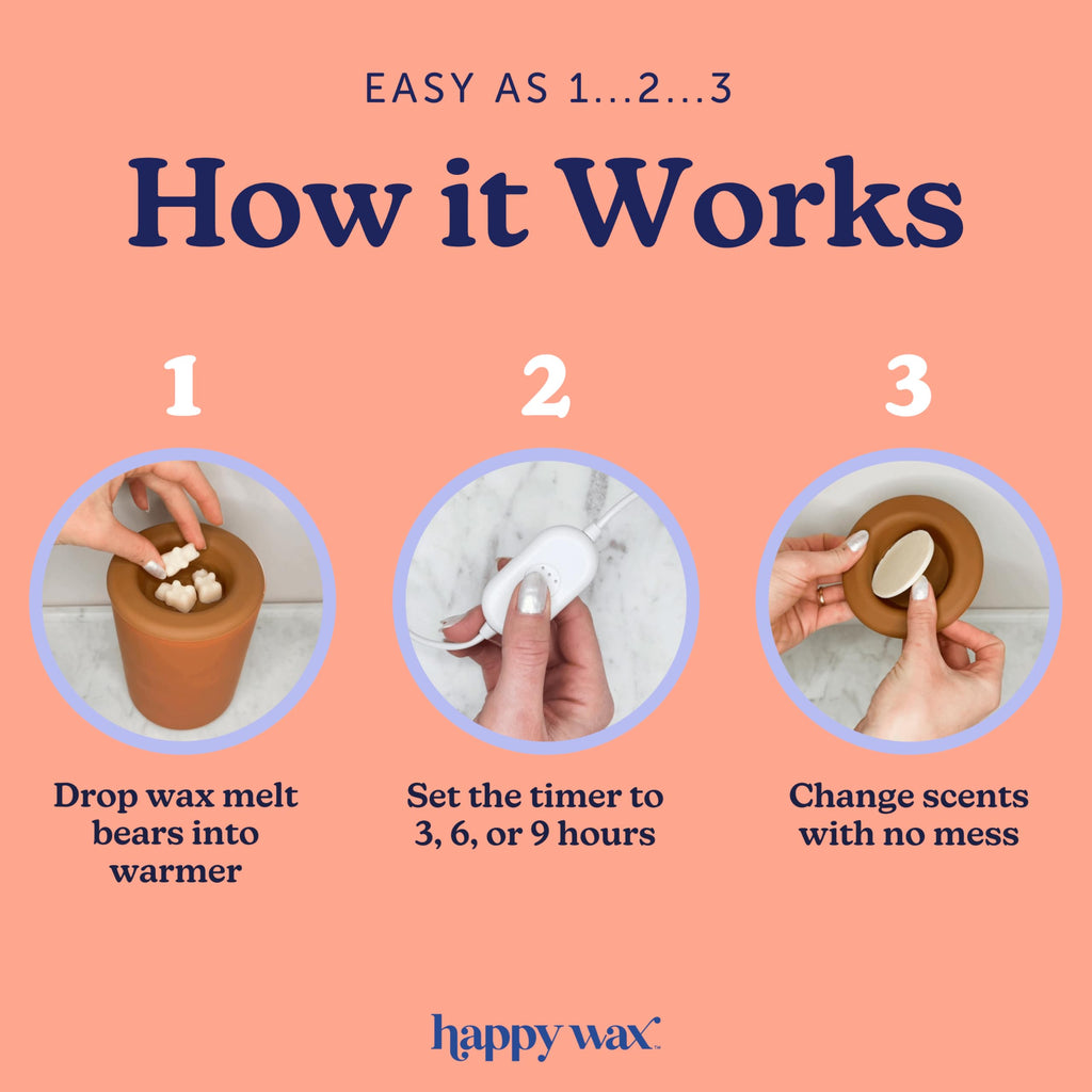 Happy Wax Bone Outlet Timer Warmer for Scented Wax - Compact Ceramic Wall Plug in Wax Melt Warmer w/Timer - Wax Melter for Home Fragrance - Small Wax Warmer w/Removable Silicone Dish