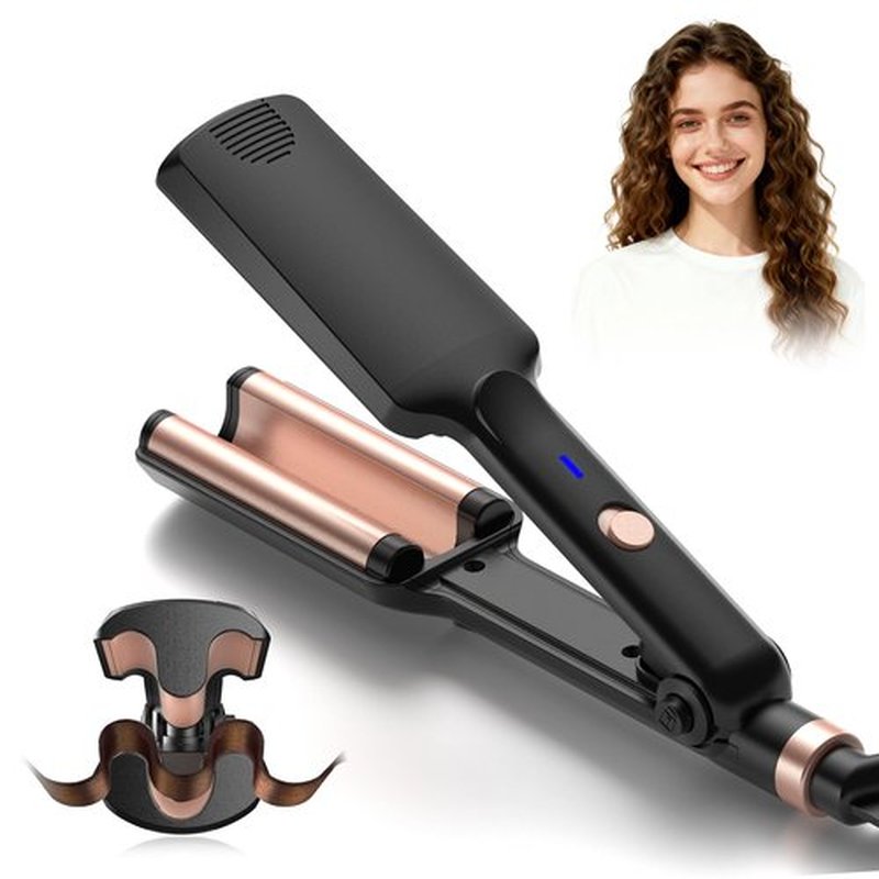 Crimper Hair Tool, Mini Hair Crimper for Women Heating up 390°F, Waver Curling Iron with Negative Ions, Double Voltage Crimping Iron for All Style (9.5 Inch/1.5 Inch)