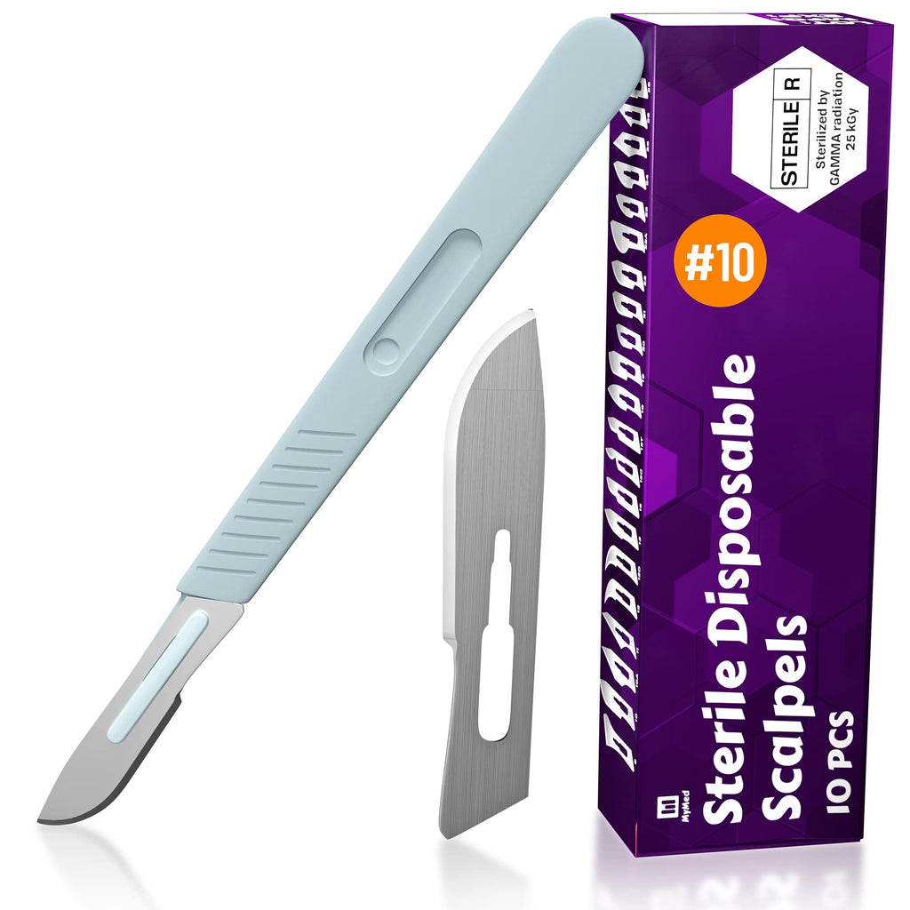 MyMed Disposable Scalpel Blades #11 with Plastic Scalpel Handle, Pack of 10, Dermaplaning Tool for Face Professional, Dermablade, Dermaplaning Blades, Disposable Scalpels, Non-slip & Reusable