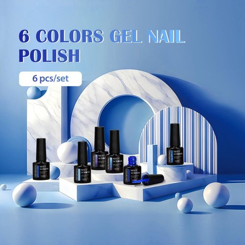 MEET ACROSS Vibrant Blue Glitter Gel Nail Polish Set, Long-Lasting Thermal Gel Polish, Soak Off UV LED Gel Polish for Salon-Quality Nail Art and DIY at Home - Easy to Apply and Remove