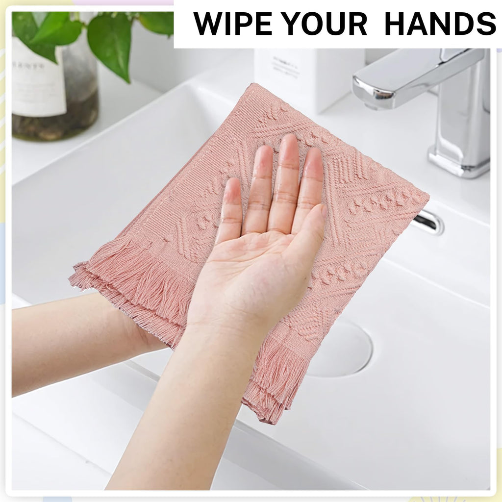 4-Pack Luxury Decorative Cotton Hand Towels for Bathroom Super Absorbent with Jacquard Weave&Fringe – 13x29.1" Boho Hand Towel Set,Soft Face Towel for Boho Bathroom Decor Kitchen Hotel Spa Guest