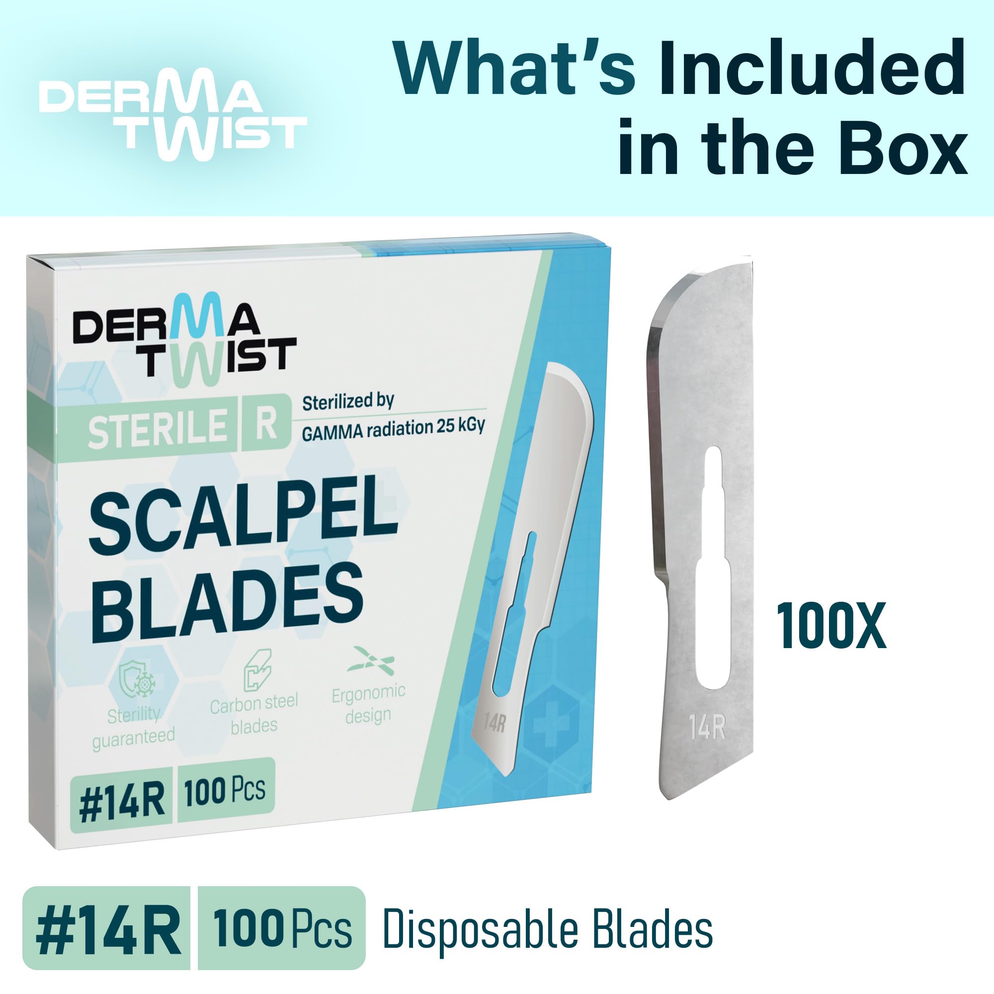 DermaTwist 14R Blades Dermaplaning 100-Pack Sterile Dermaplaning Razors for Women Face – 14R Dermaplane Blades for face