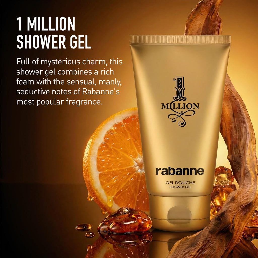 Rabanne 1 Million Lucky Gift Set for Men - Discover Long Lasting Woody Aromatic Eau de Toilette Fragrance + Shower Gel & Travel Cologne Spray - Father's Day, 3 Piece