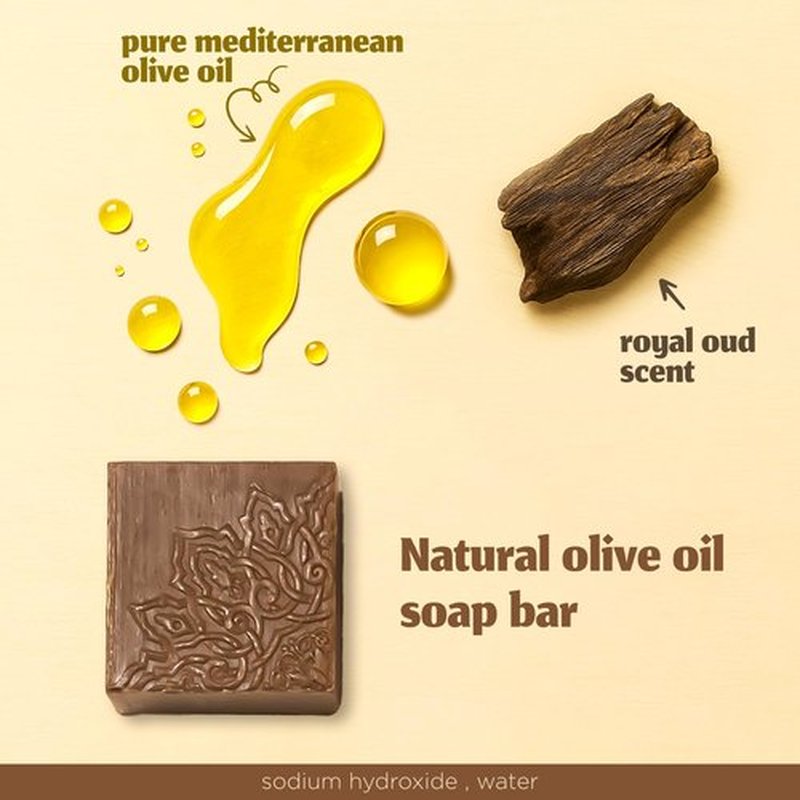 Hekaya Aleppo Soap Bar – Royal Oud Scented Pack of 4 Handmade Olive Oil Soap Bar – Gentle Cleanser for Face Body & Hair Natural, Moisturizing – 17.6oz Total