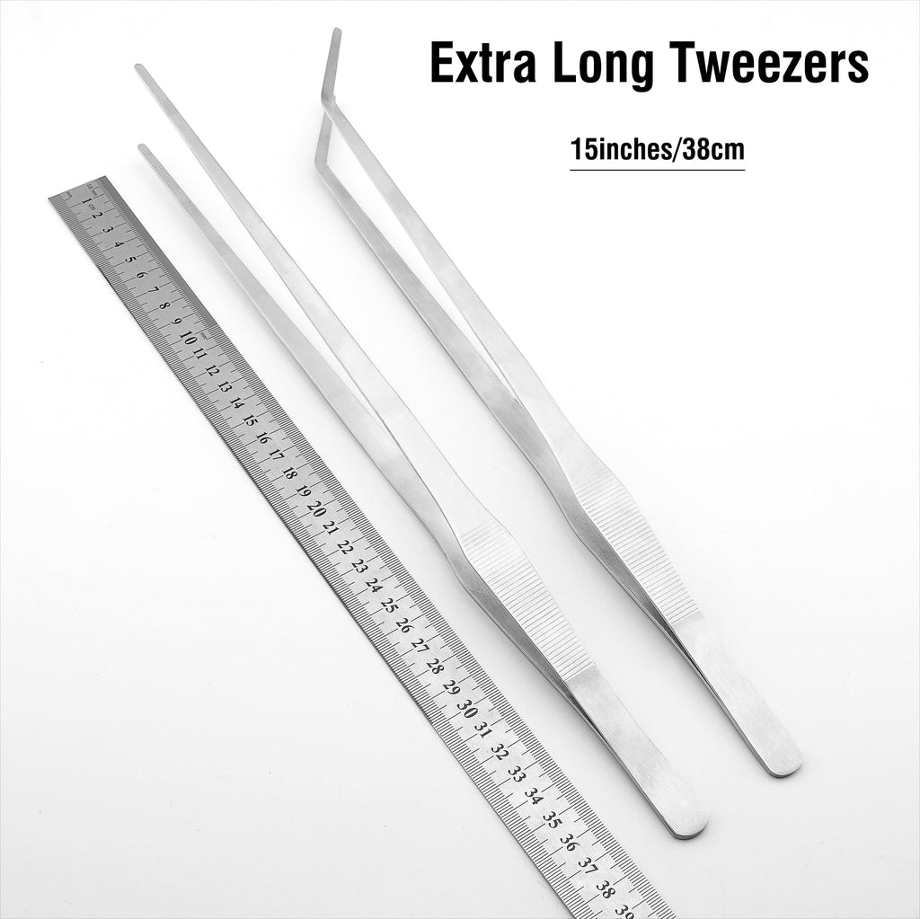 Dxobay 2Pcs 15 inch Extra Long Rustproof Tweezers for Salt & Fresh Water, Heavy Duty Reptile Feeding Tongs for Aquarium & Terrarium, Large Metal Snake Feeding Tongs, SUS 304 Stainless Steel Tweezers