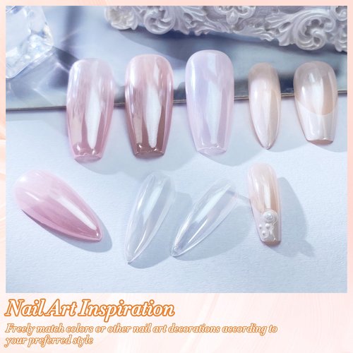 FNNZ White Chrome Nail Powder, Clear Glazed Donut Mermaid Aurora Nail Powder Pigment Pearlescent Nail Art Glitter Decoration for Home DIY Nail Salon Manicure - Glaze White