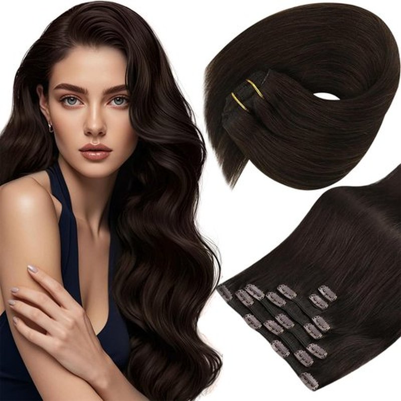 Sunny Hair Clip in Hair Extensions Real Human Hair 120g Remy Hair Clip in Extensions for Women Human Hair Extensions Dark Brown 18 Inch