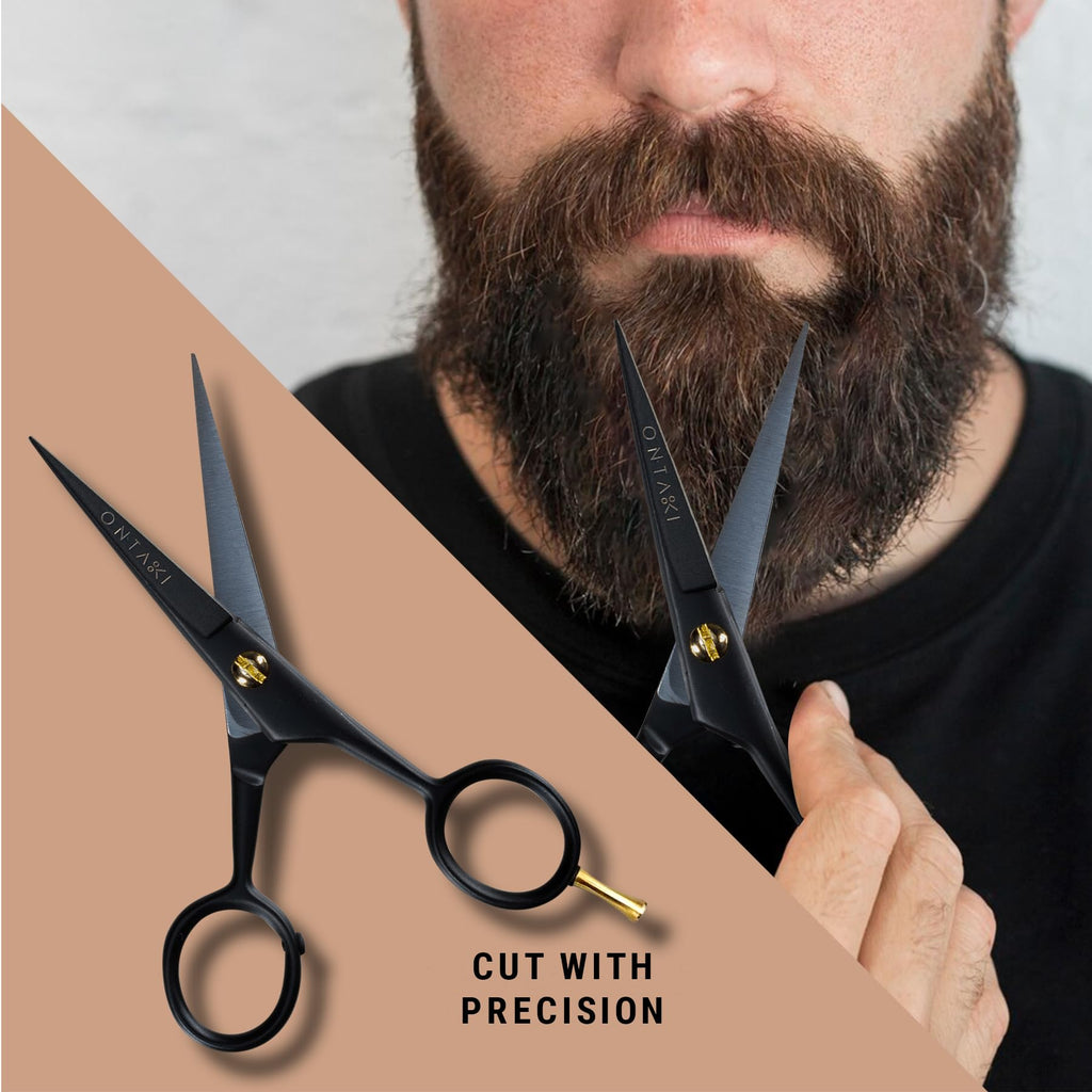 Ontaki Beard and Mustache Trimming Scissors & Combs for Men - 5" Black