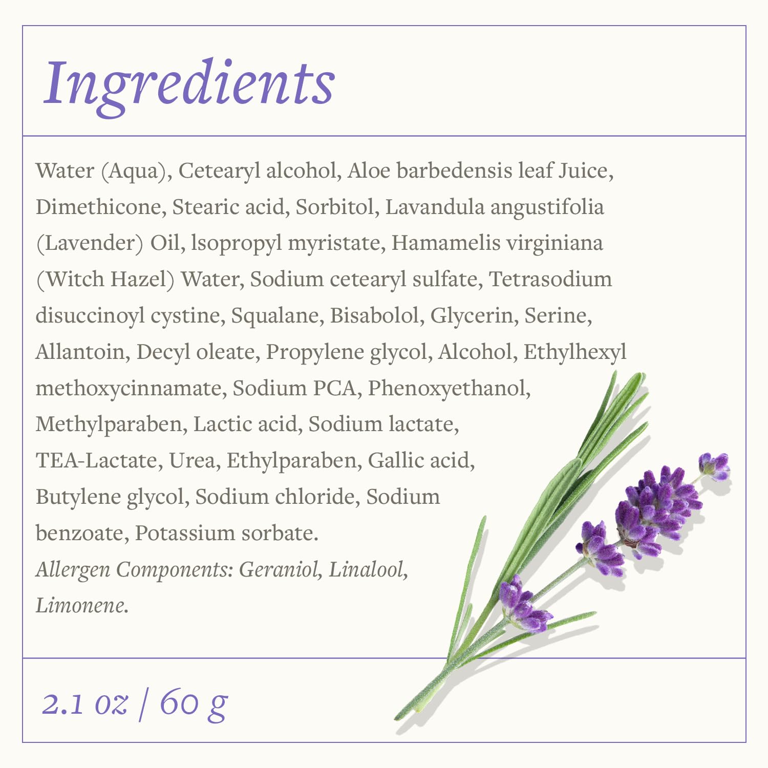 Swiss Just Lavender Cream 60g - Herbal Cream with Lavender Oil, Witch Hazel, and Aloe Vera - Eases Discomfort for Burns, Dermatitis, and Itchy Skin
