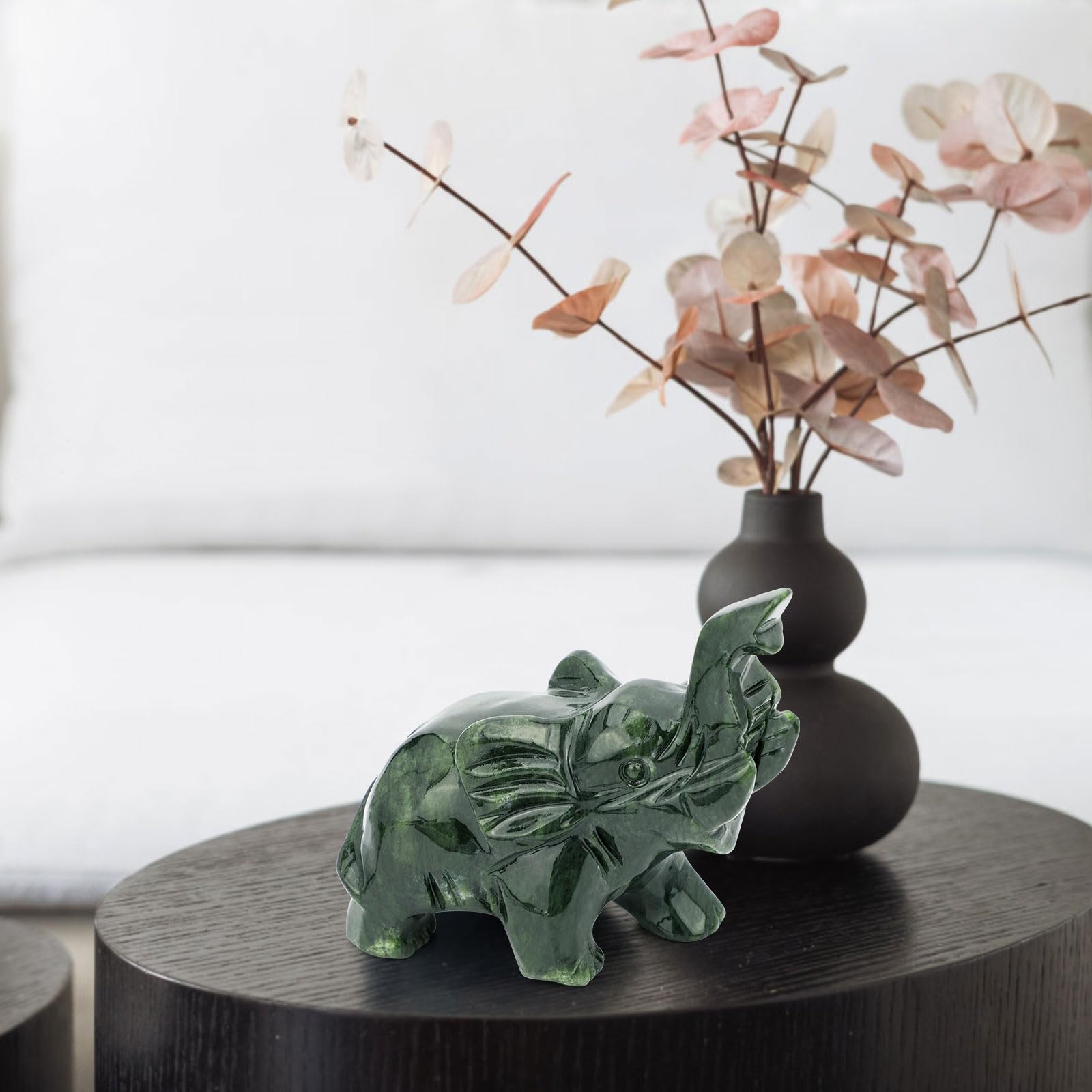 gemshan Jade Green Elephant Statues - Feng Shui Figurine Bring Wealth Lucky for Desk Decor Gift