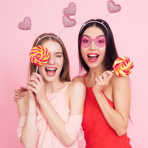 MTLEE 24 Pcs Valentines Heart Head Boppers Headbands and Heart Shape Sunglasses Valentines Party Supplies Wedding Photo Prop (Pink)