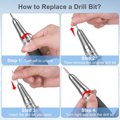 Nail Drill Handpiece for UP200 Machine, Compatible with KUPA KP55, KP60, KP5000, HoMove 35000RPM Professional Electric Nail File Handle Replacement 3 Pins, Low Noise and Comfortable (Only Handpiece)
