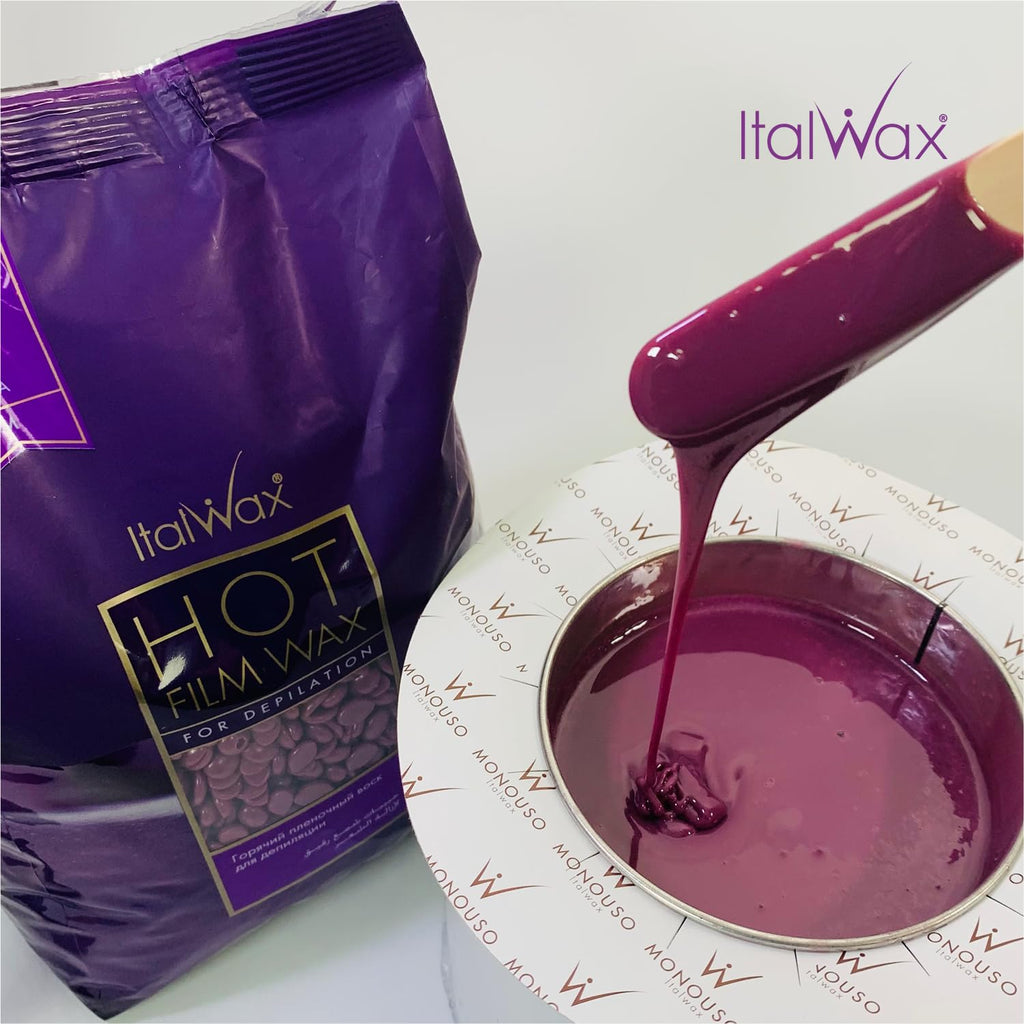 Italwax Classic Line Plum Hard Wax Beads 1.1 lb (500 g) – Long Setting Stripless Wax for Beginners & Controlled Application – Made in Italy