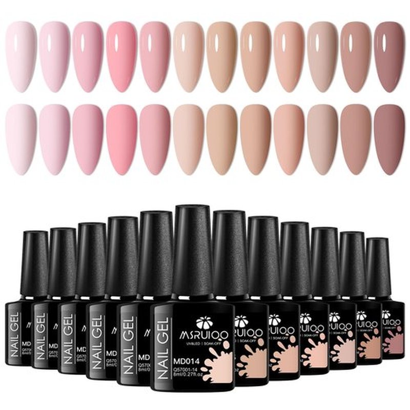 MSRUIOO Gel Nail Polish Kit Spring Nude Gel Polish Set 12 Colors Pink Skin Tones Collection Neutral Brown Soak Off Uv Led Lamp Gel Nail Kit DIY Nail Art Salon Home Gift 8ml