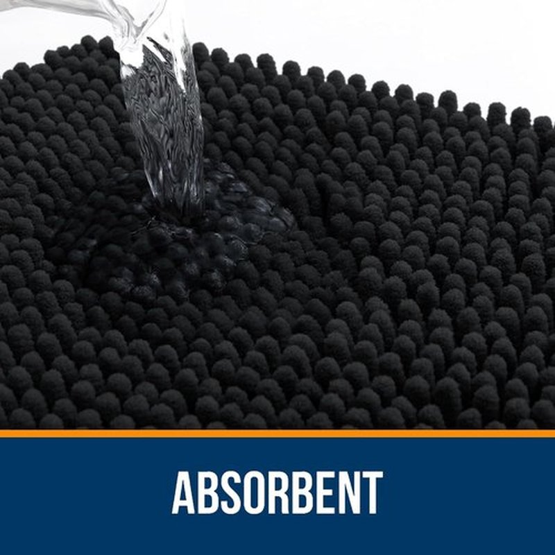 OLANLY Bathroom Runner Rugs - Extra Soft Chenille Bath Mats | Quick Dry, Machine Washable, 44x24 Inches, Black
