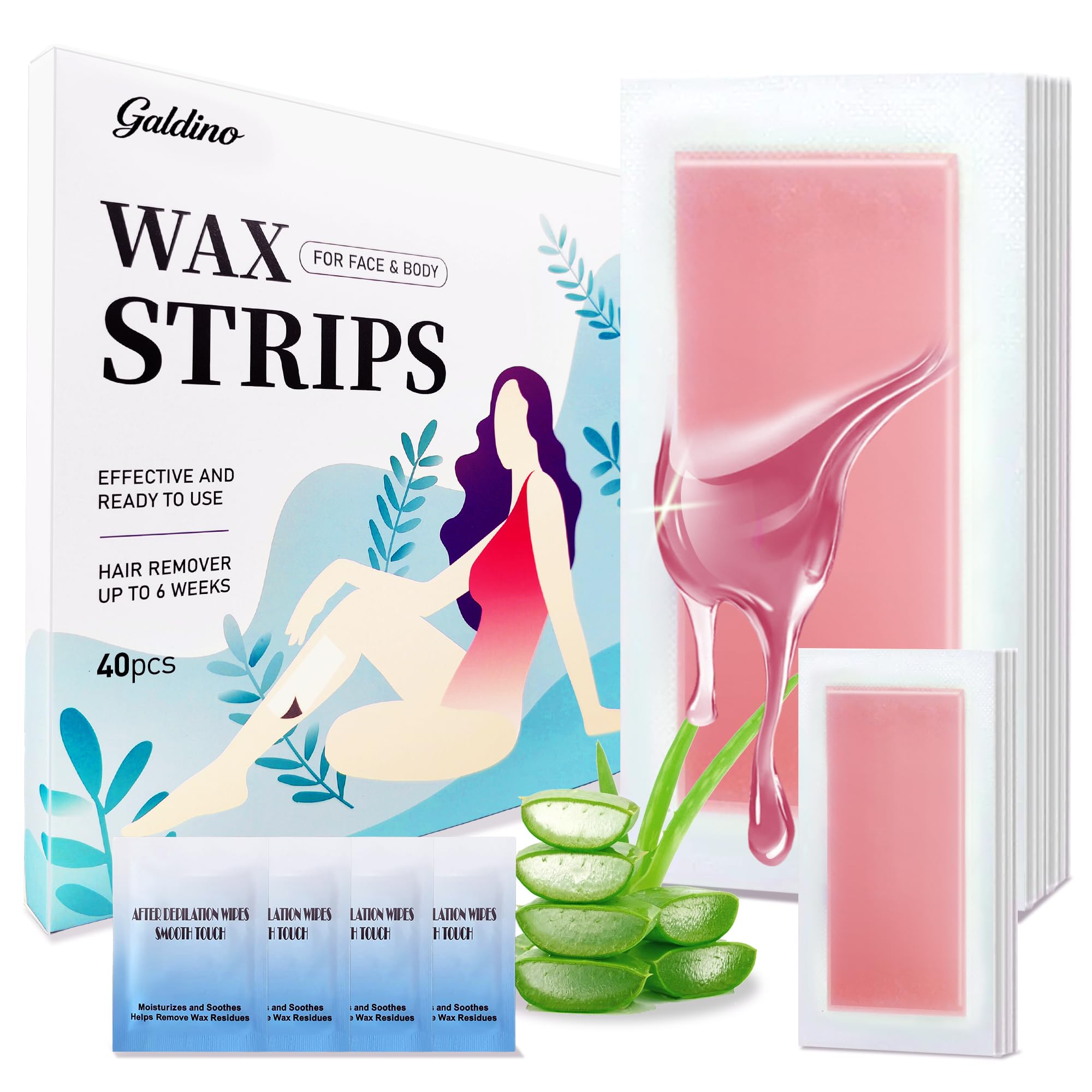 Wax Strips, 40 Pcs Wax Strips For Face & Body, Waxing Strips For Hair Removal At Home For Facial, Arms, Legs, Underarms, Bikini, Back, Women And Men (20*Big, 20*Small，4*Oil Wipes)