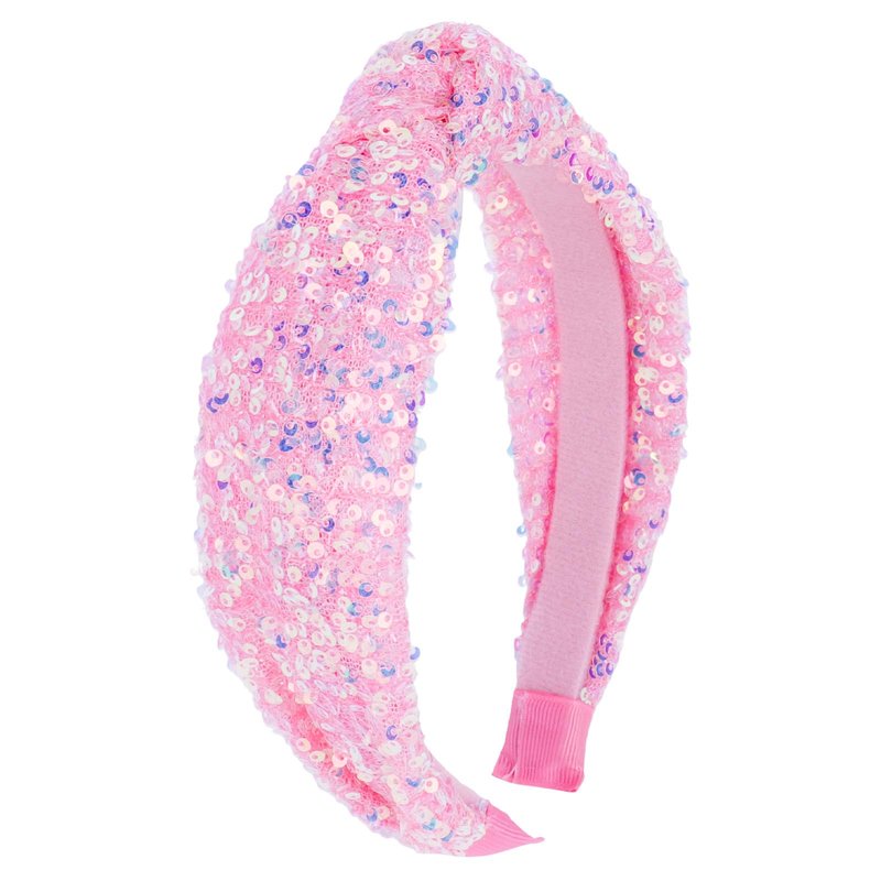 YARIEW Sequin Knotted Headband for Women Sparkle Wide Headband Knot Hair Bands Accessories Cute Little Girl Headbands Princess Headband Glitter Girls Hair Accessories (Pink)