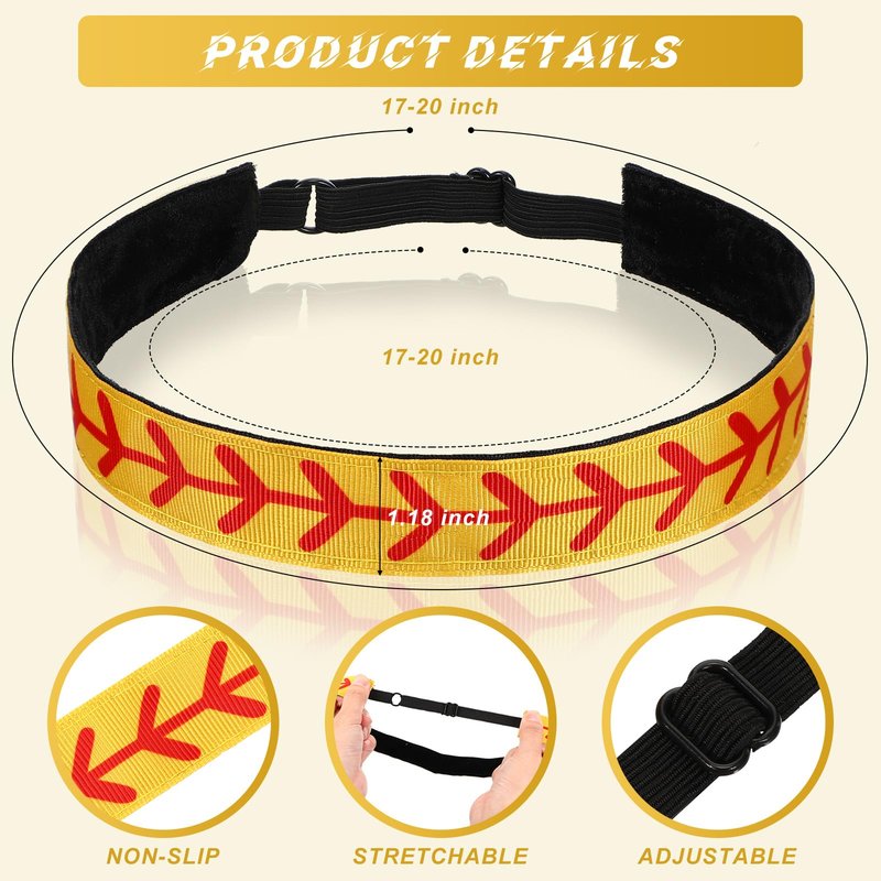 Yinder 6 Pieces Softball Headband for Girls Youth Adjustable Elastic Non-slip Softball Hair Accessories Workout Headbands for Sports Player and Teams