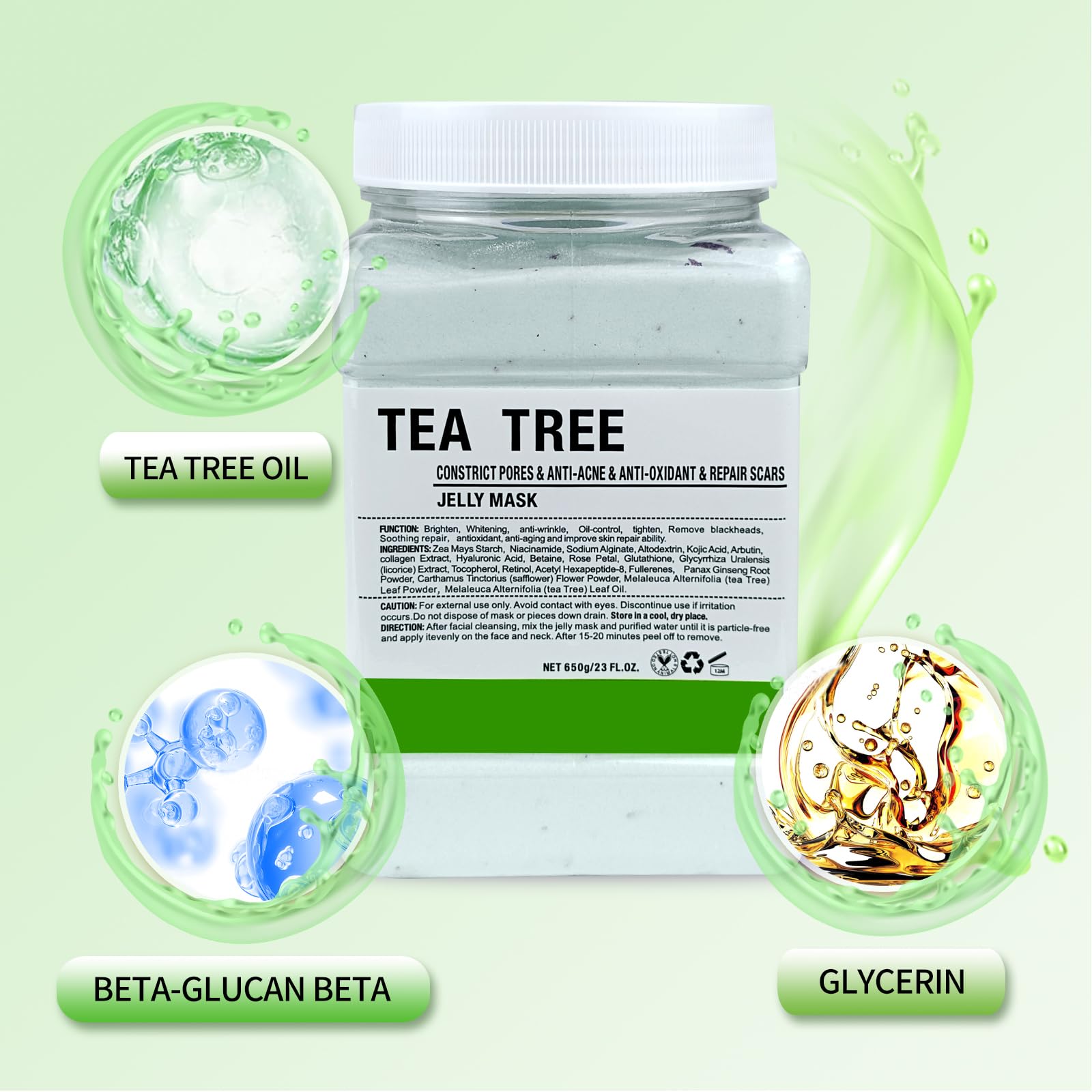 Angeland Jelly Mask for Facials Professional, Hydrating & Moisturizing Peel-Off Natural Gel Face Mask SkinCare, Professional Spa Use Jelly Face Masks, Deep Hydration & Glow 23 Fl Oz (Tea Tree)