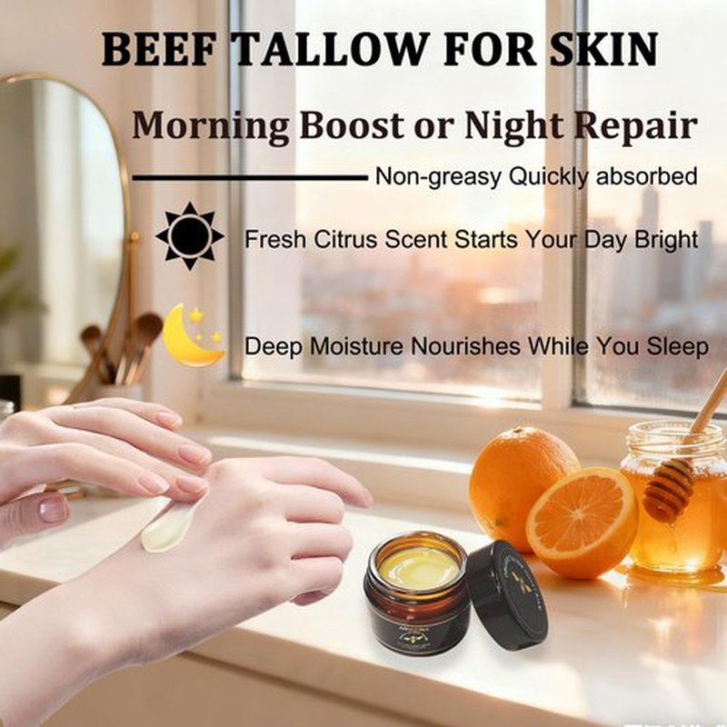 Eqimznv Beef Tallow for Skin, Organic Grass-Fed Beef Tallow Balm with Row Honey, Tallow and Honey Balm, Tallow Face Moisturizer for Face Body, Natural Formula for Dry & Sensitive Skin (2 OZ, Citrus)