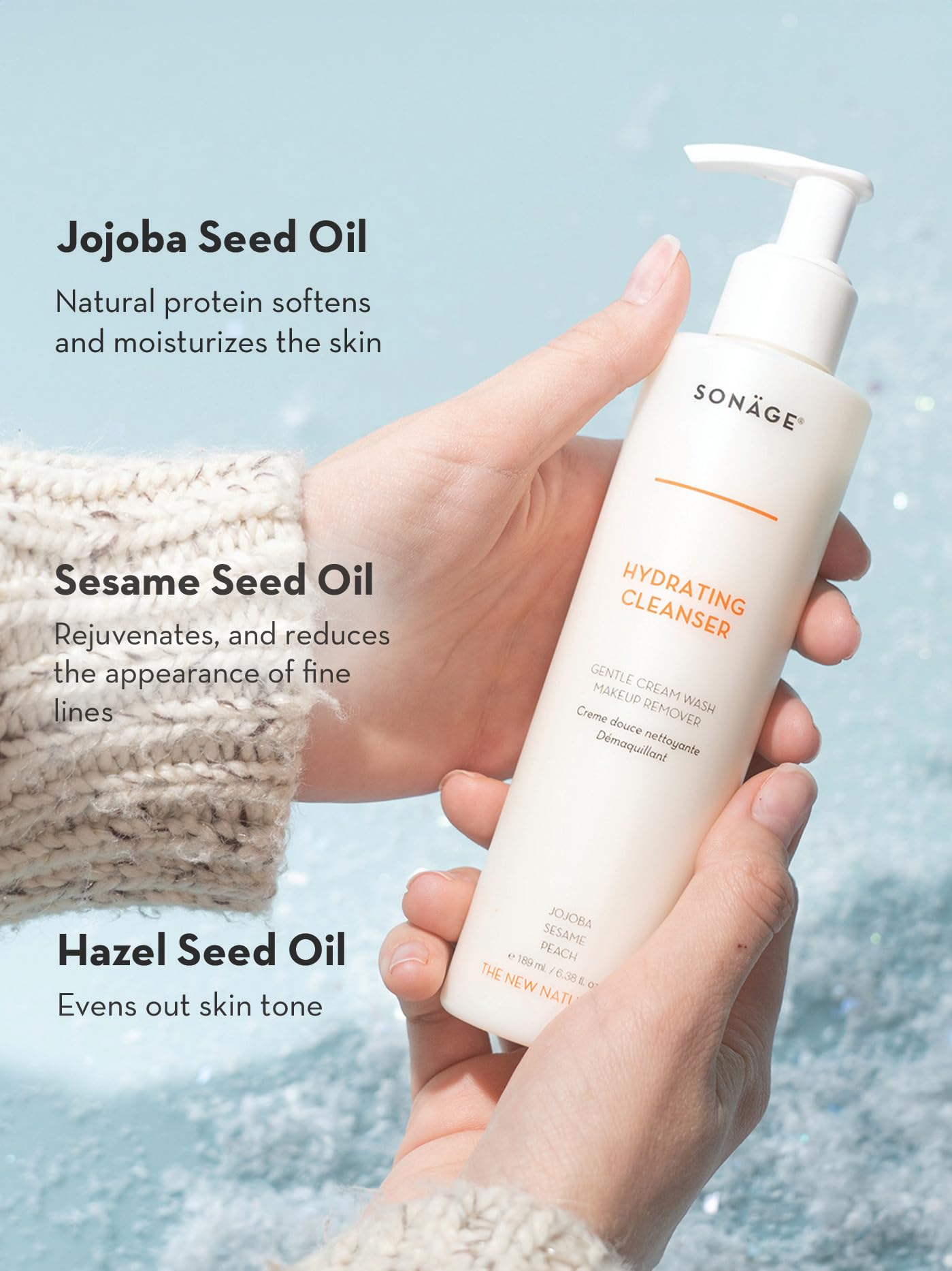 SONAGE Hydrating Facial Cleanser for All Skin Types | Gentle Cream Face Wash & Makeup Remover with Aloe, Chamomile & Vitamin E | Non-Stripping, Moisturizing Daily Cleanser