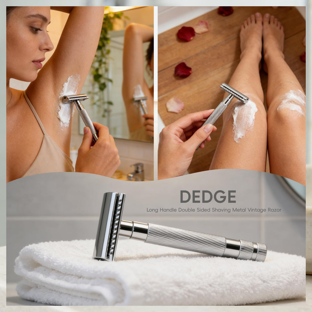 DEDGE Classic Double Edge Safety Razor Single Blade Razor For Men, Reusable Razor, with 5 Premium Razor Blades -Chrome