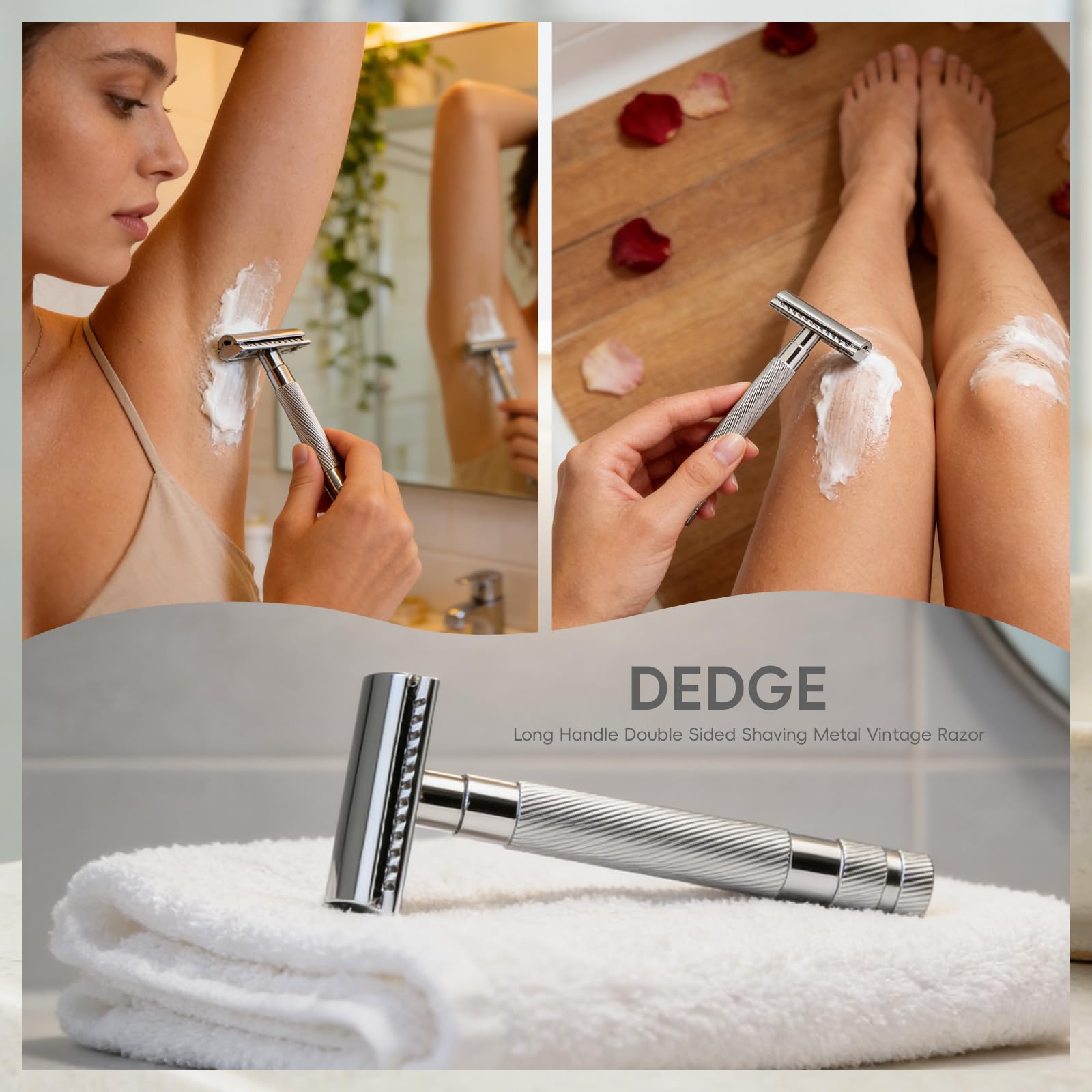 DEDGE Classic Double Edge Safety Razor Single Blade Razor For Men, Reusable Razor, with 5 Premium Razor Blades -Chrome