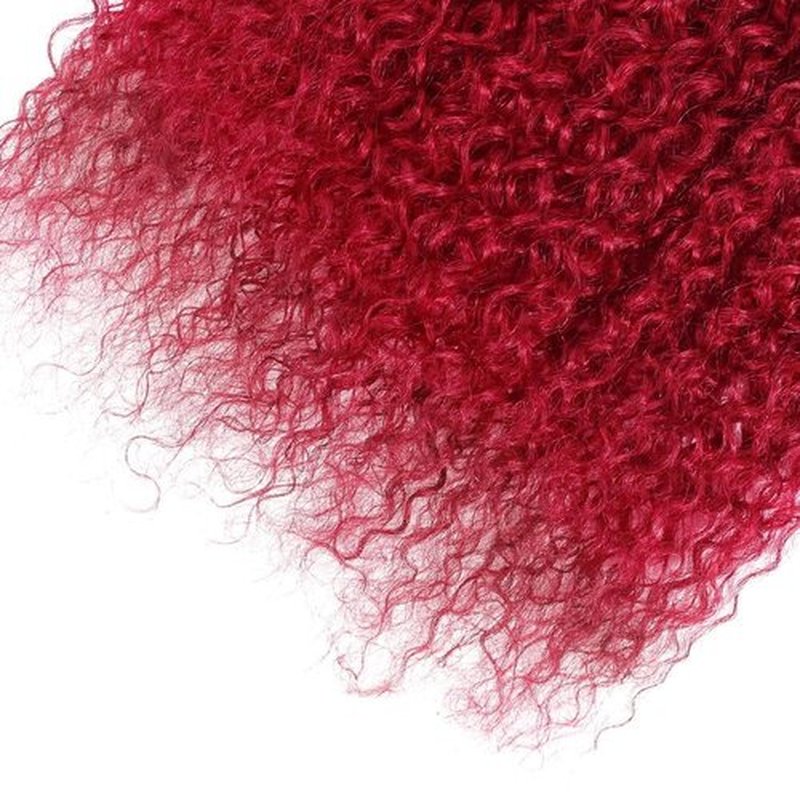 Red Human Hair Bundles Burgundy Kinky Curly Bundle Peruvian Virgin Hair Mixed Length 3 Bundles/150g 14 16 18 Inch Fire Red Kinky Curly Bundle Hair Extensions