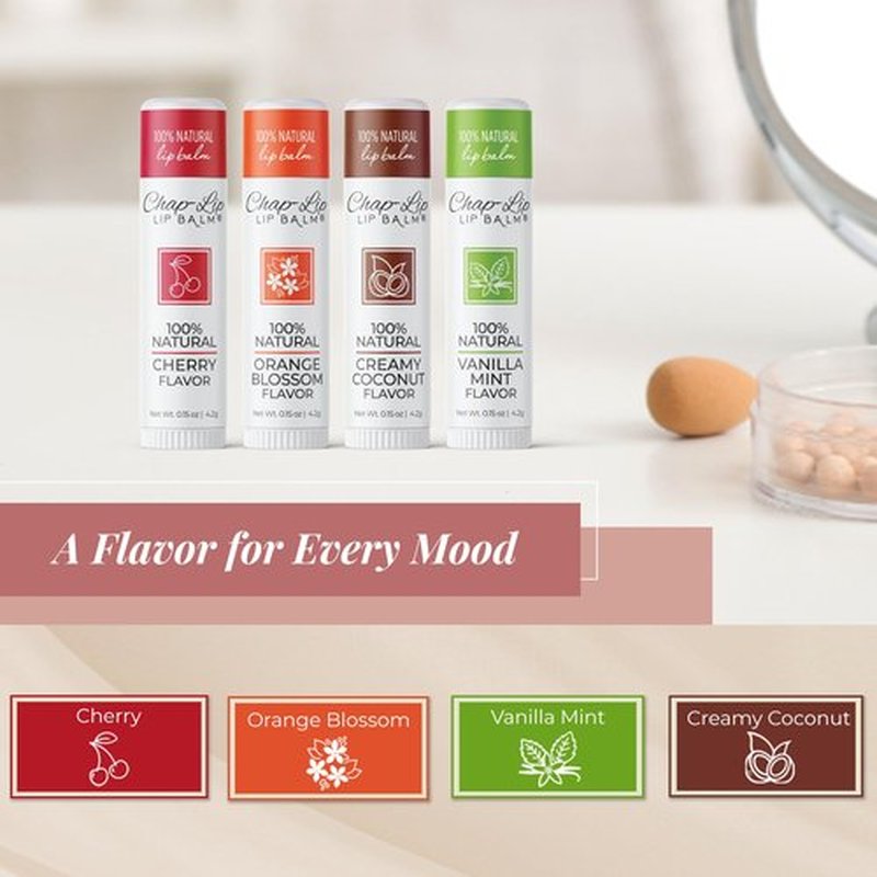 Chap-Lip Lip Balm 100% Natural Lip Balm Set - Hydrating and Moisturizing Beeswax Natural 4 Flavor Assortment - Lip Moisturizer for Dry Lips - Cocoa Butter - Petroleum Free Pack of 8