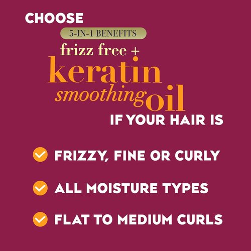 OGX Frizz-Free + Keratin Smoothing Oil Shampoo - 5-in-1 Formula for Shiny, Frizz-Free Hair | 13 Fl Oz