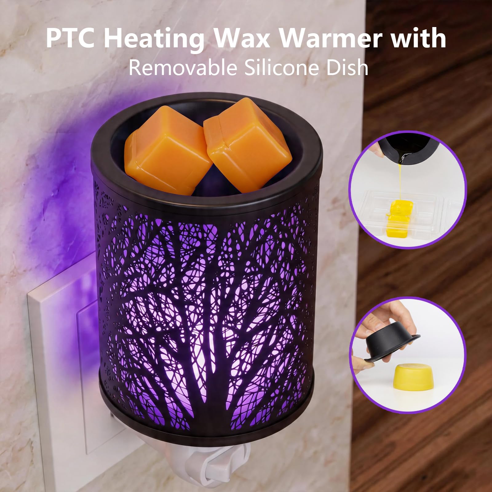 Wax Melts Warmer Plug in Wall–Electric Wax Warmer with 7 Colors Light Fragrance Burner PTC Heating Pluggable Wax Melter Warmer with Removal Dish Gift & Home Decor