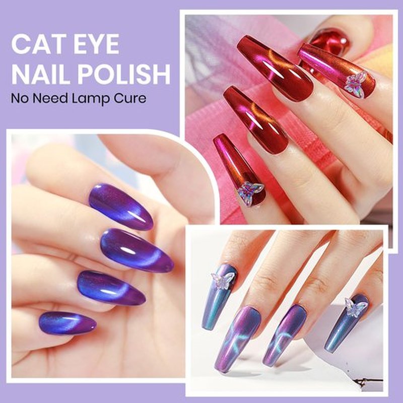 SUPWEE Cat Eye Nail Polish Set, Quick Dry Magnetic Nail Polish Non Gel with Magnet, Multi-Color Holographic Glitter Cateye Nail Lacquer High Glossy DIY Salon Gift for Women Girl