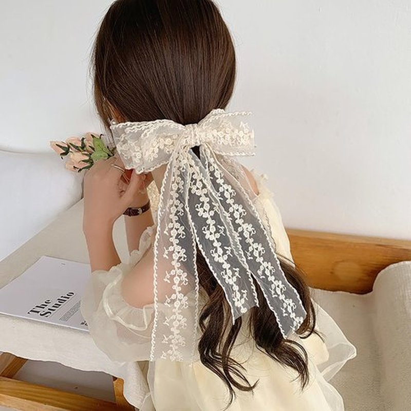 Large Lace Hair Bow Clips for Women Girls | Off White Lace Bows for Hair Weighs Only 0.6 Oz | Cute Beige Hair Decor for Wedding Pageant Prom Party Birthday Party Communion Bridal Shower (2 Pack)