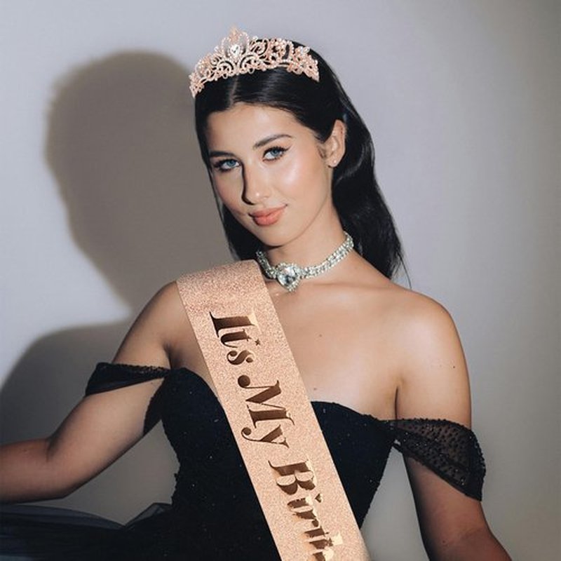 CURASA Rose Gold Birthday Crown and Sash for Women Girls Princess Birthday Tiaras Sashes for Parties and Celebrations