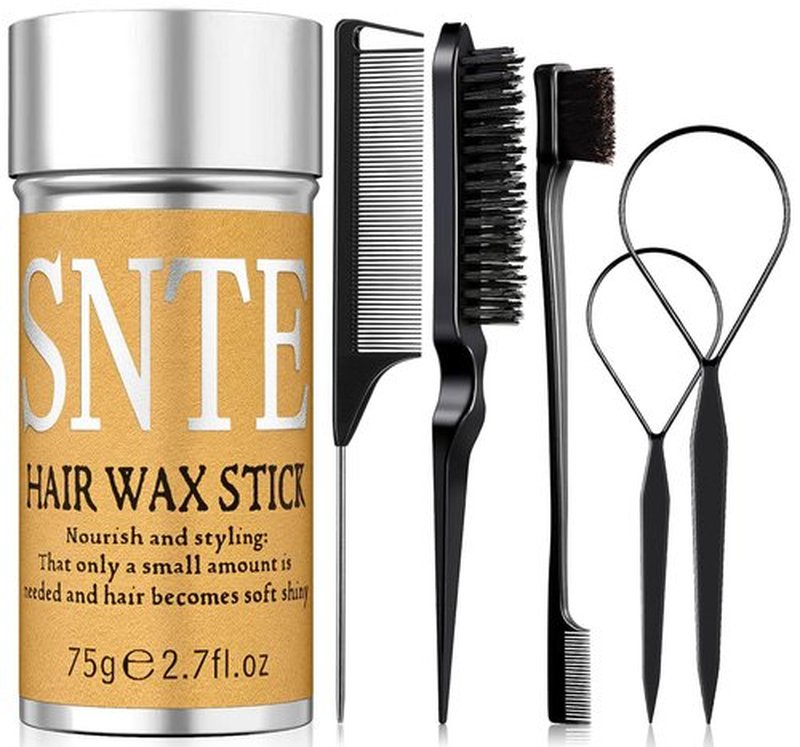 Hair Wax Stick - Slick Back Hair Brush Set 6Pcs, Wax Stick for Hair Flyaways, Bun Accessories, Non-greasy Styling Cream for Women, Kids & Teen Girls