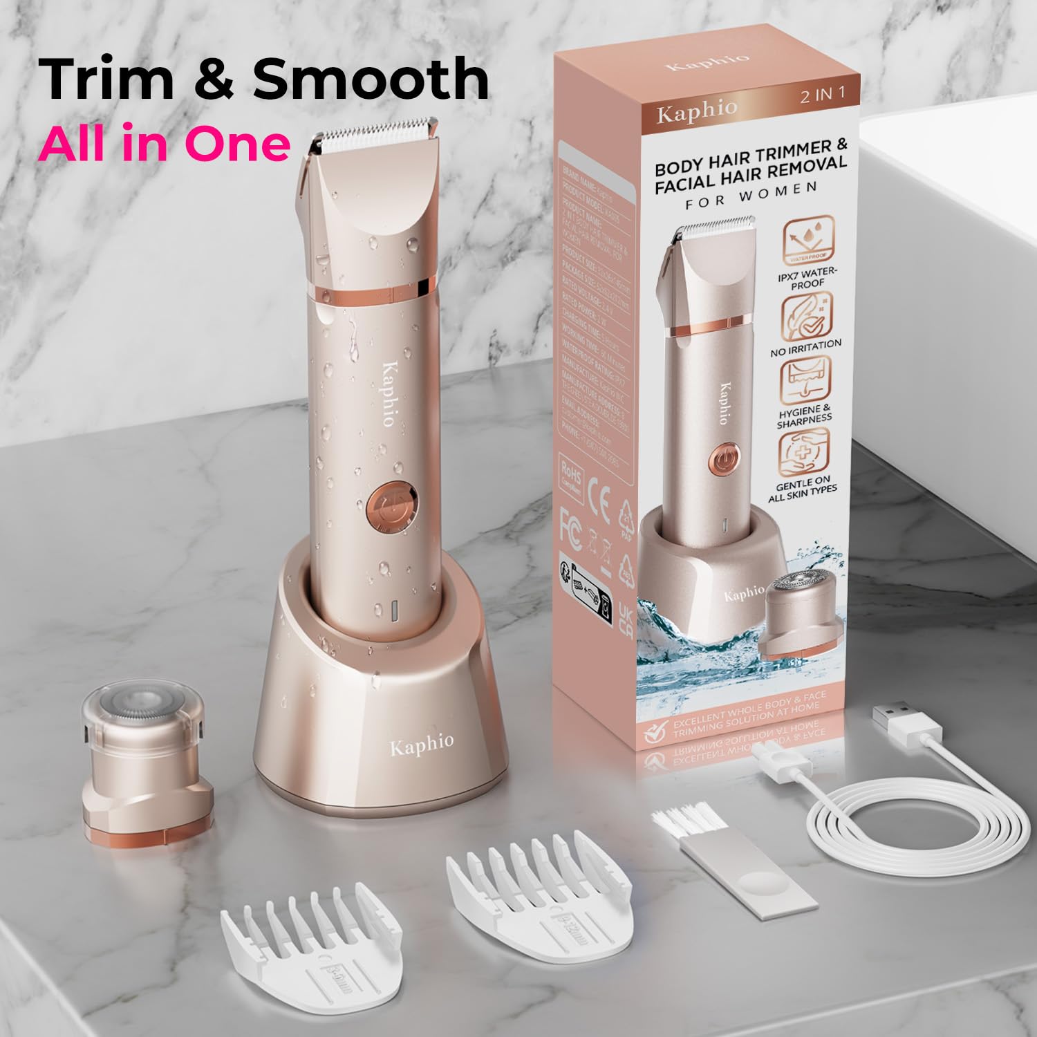 Bikini Trimmer for Women Pubic Hair: 2 in 1 Electric Razors for Women - IPX7 Waterproof Lady Shaver for Travel & Home Use